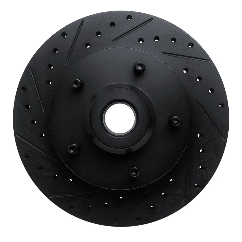 R1 Concepts 633-40074L, R1 94-02 Dodge B200 / B200 Van / B250 Front Left Drilled & Slotted Black Brake Rotor