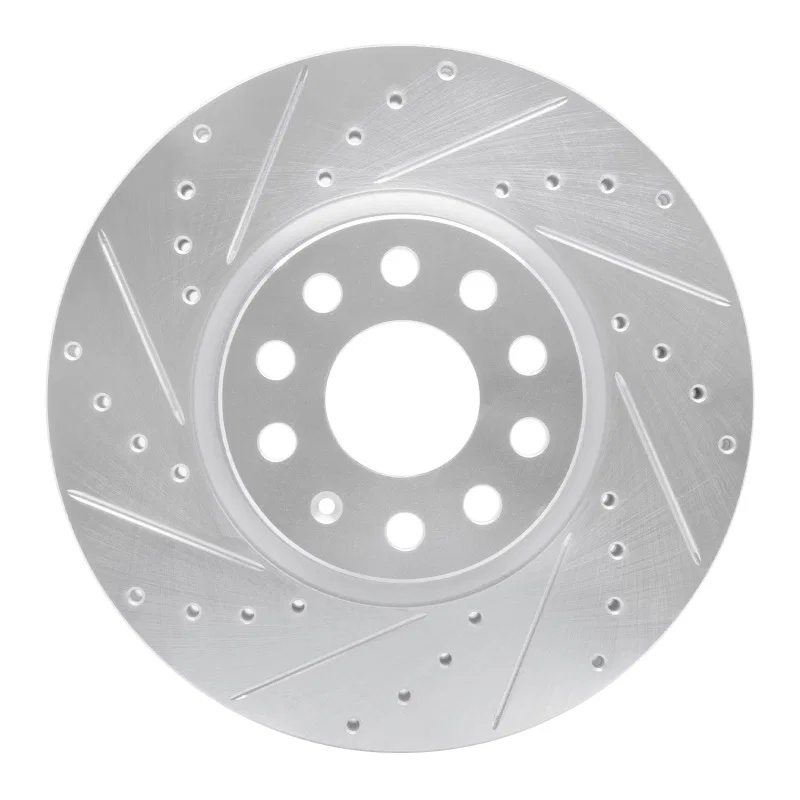R1 Concepts 631-74053L, R1 05-25 Audi Q3 Front Left Drilled & Slotted Silver Brake Rotor