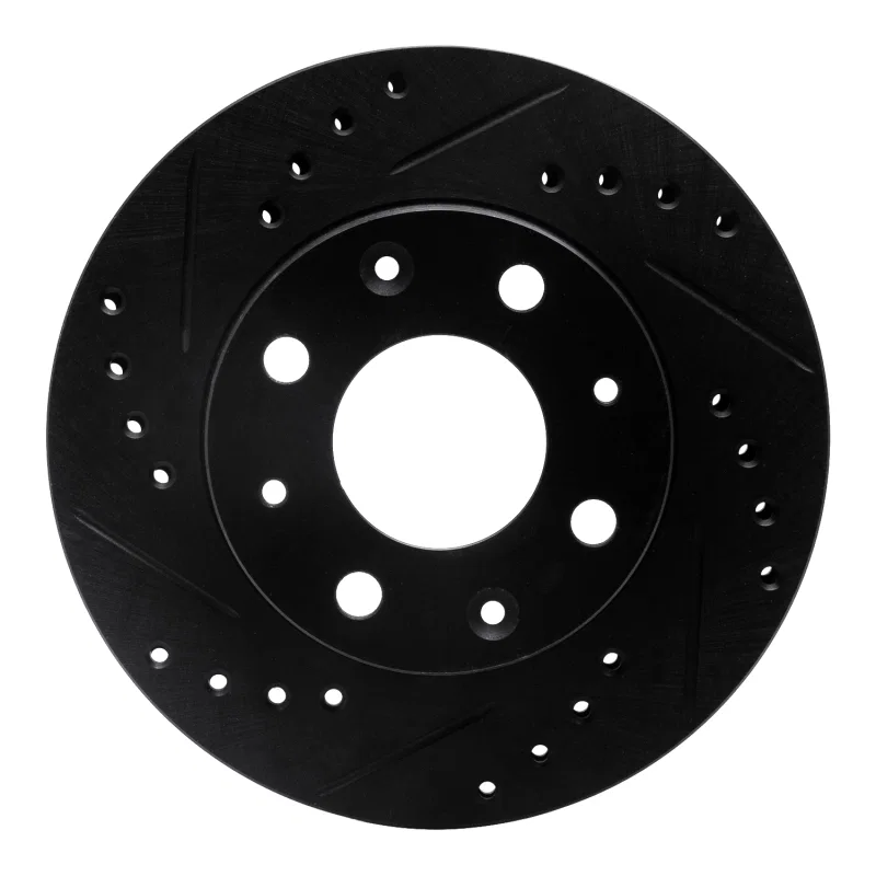 R1 Concepts 633-59005L, R1 84-06 Honda Civic Hatchback Front Left Drilled & Slotted Black Brake Rotor