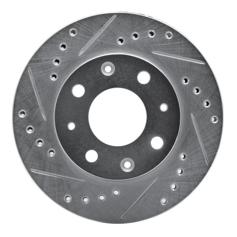 R1 Concepts 631-59005L, R1 84-06 Honda CRX Front Left Drilled & Slotted Silver Brake Rotor
