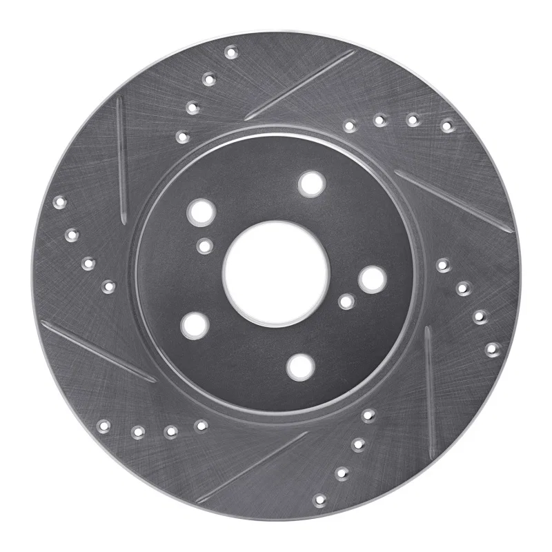 R1 Concepts 631-76075L, R1 02-15 Lexus IS250 Front Left Drilled & Slotted Silver Brake Rotor