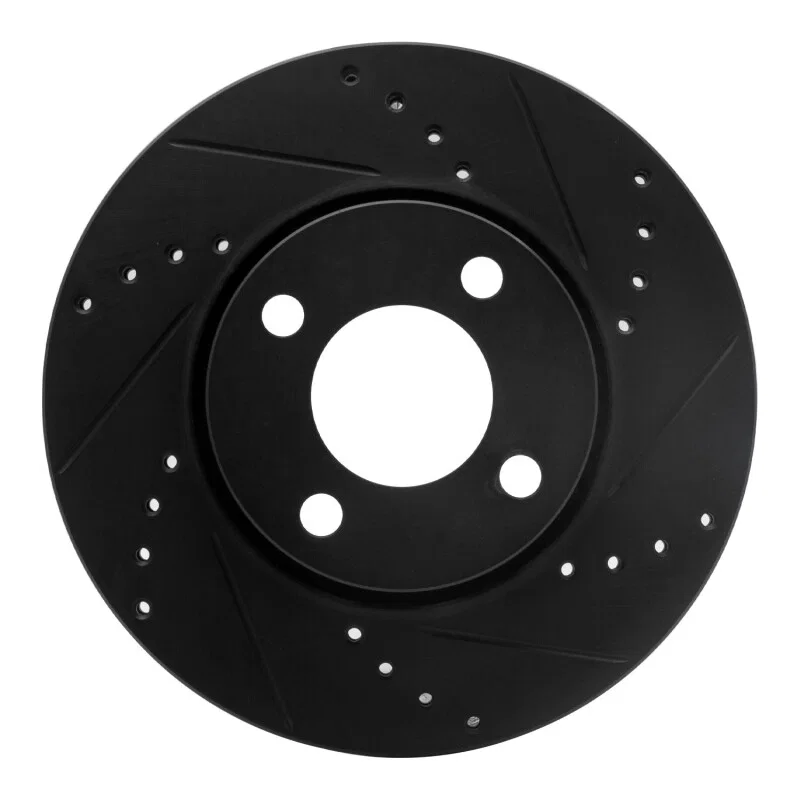 R1 Concepts 633-73010R, R1 90-98 Audi Cabriolet Front Right Drilled & Slotted Black Brake Rotor