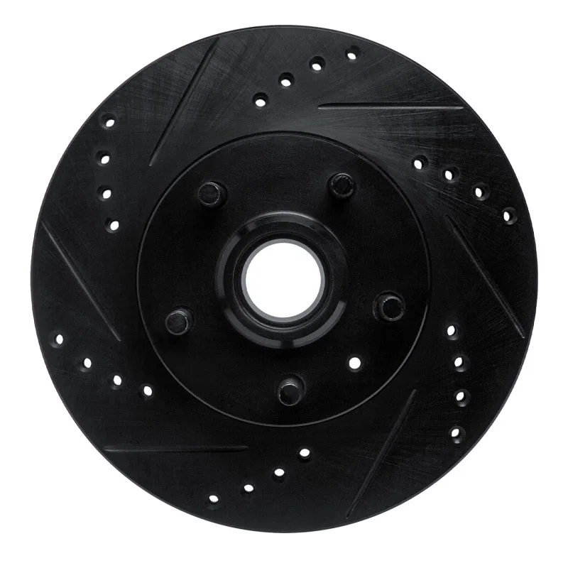 R1 Concepts 633-27010L, R1 82-87 Volvo 740 Front Left Drilled & Slotted Black Brake Rotor