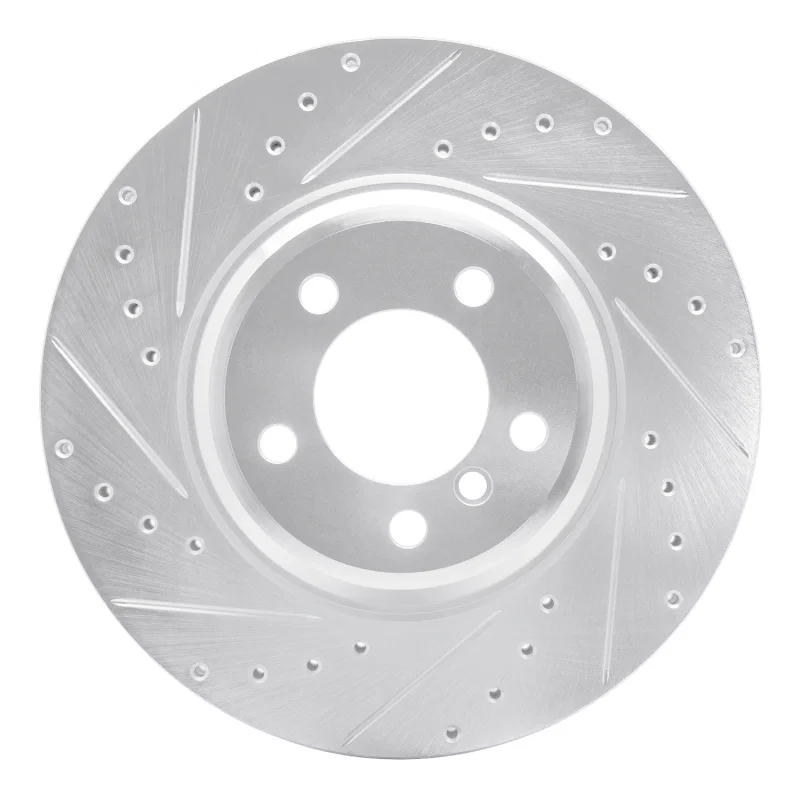 R1 Concepts 631-31058L, R1 02-08 BMW 745LI Front Left Drilled & Slotted Silver Brake Rotor