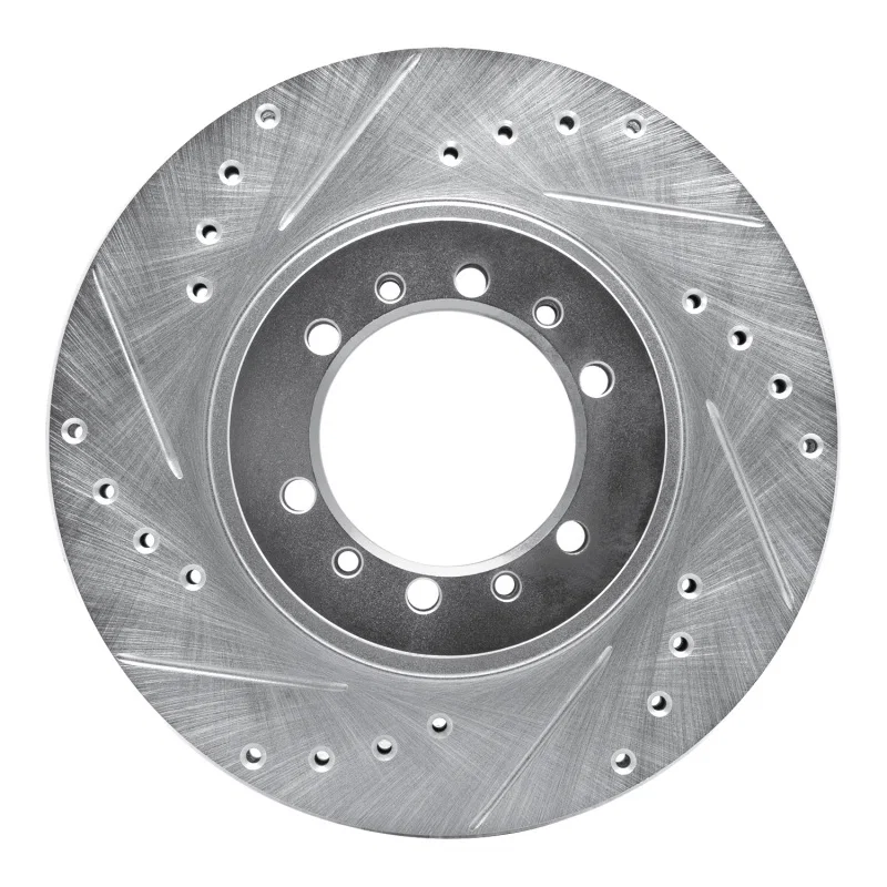 R1 Concepts 631-72053L, R1 90-04 Mitsubishi Montero Front Left Drilled & Slotted Silver Brake Rotor