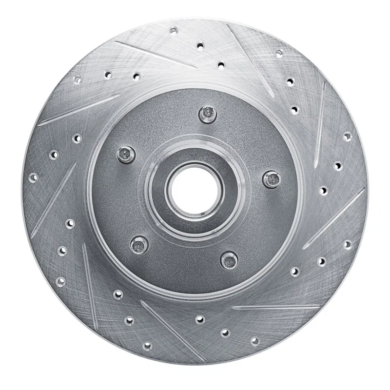 R1 Concepts 631-56005R, R1 74-79 Ford Custom 500 Front Right Drilled & Slotted Silver Brake Rotor