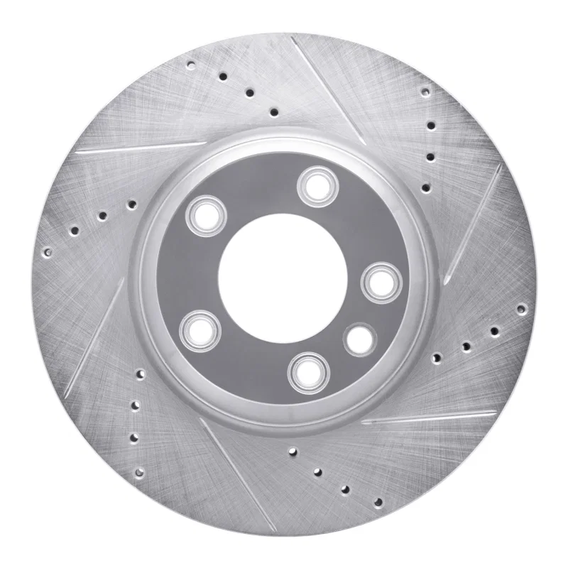 R1 Concepts 631-74051D, R1 03-15 Audi Q7 Left Front Drilled & Slotted Silver Brake Rotor