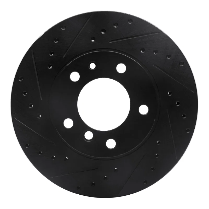 R1 Concepts 633-31020L, R1 87-95 BMW 540I Front Left Drilled & Slotted Black Brake Rotor