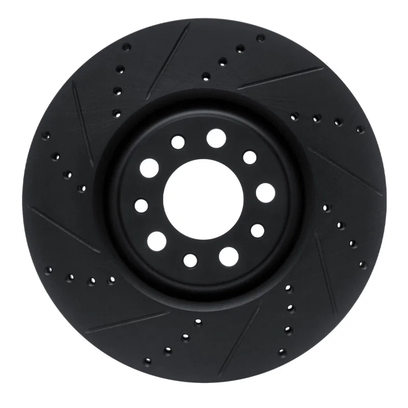 R1 Concepts 633-16012L, R1 2017-2025 Alfa Romeo Stelvio Front Left Drilled & Slotted Black Brake Rotor