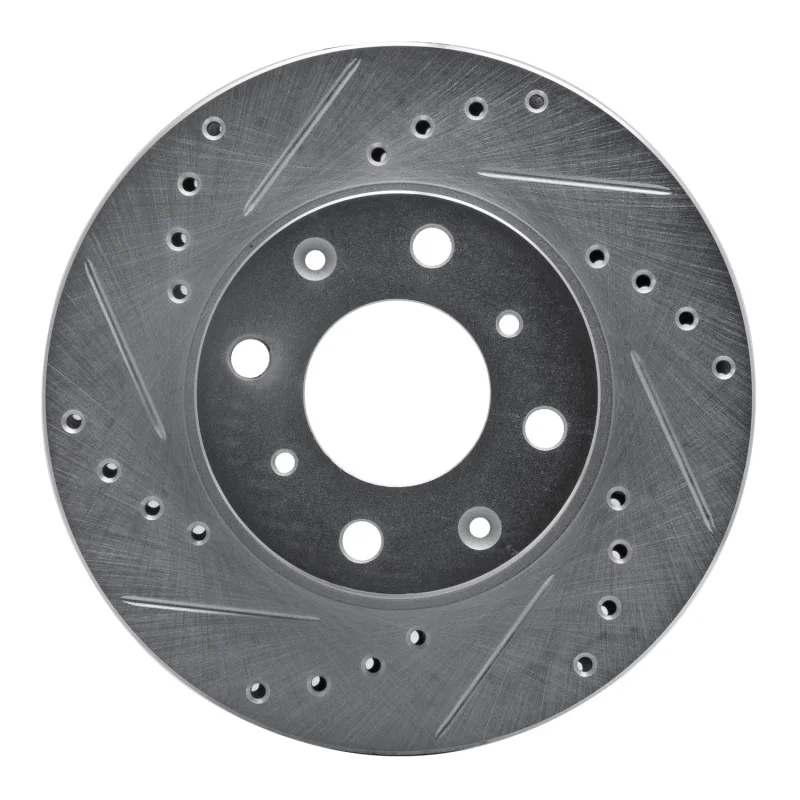 R1 Concepts 631-59012L, R1 86-91 Acura Integra Front Left Drilled & Slotted Silver Brake Rotor