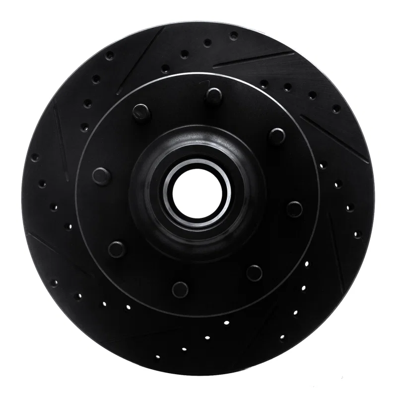 R1 Concepts 633-48042L, R1 01-02 Chevrolet Express 3500 Front Left Drilled & Slotted Black Brake Rotor