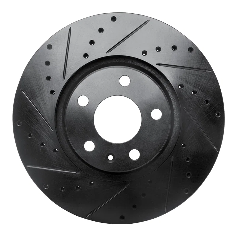 R1 Concepts 633-73047L, R1 05-11 Audi A6 Quattro Front Left Drilled & Slotted Black Brake Rotor