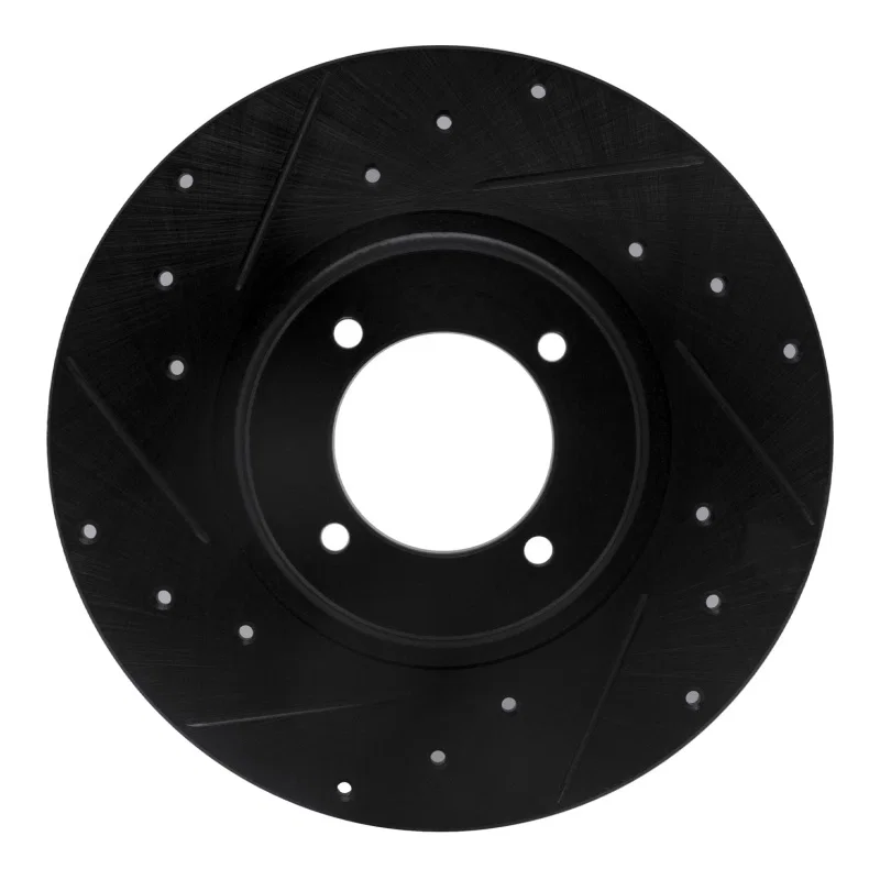 R1 Concepts 633-64002L, R1 62-80 MG MGB Front Left Drilled & Slotted Black Brake Rotor