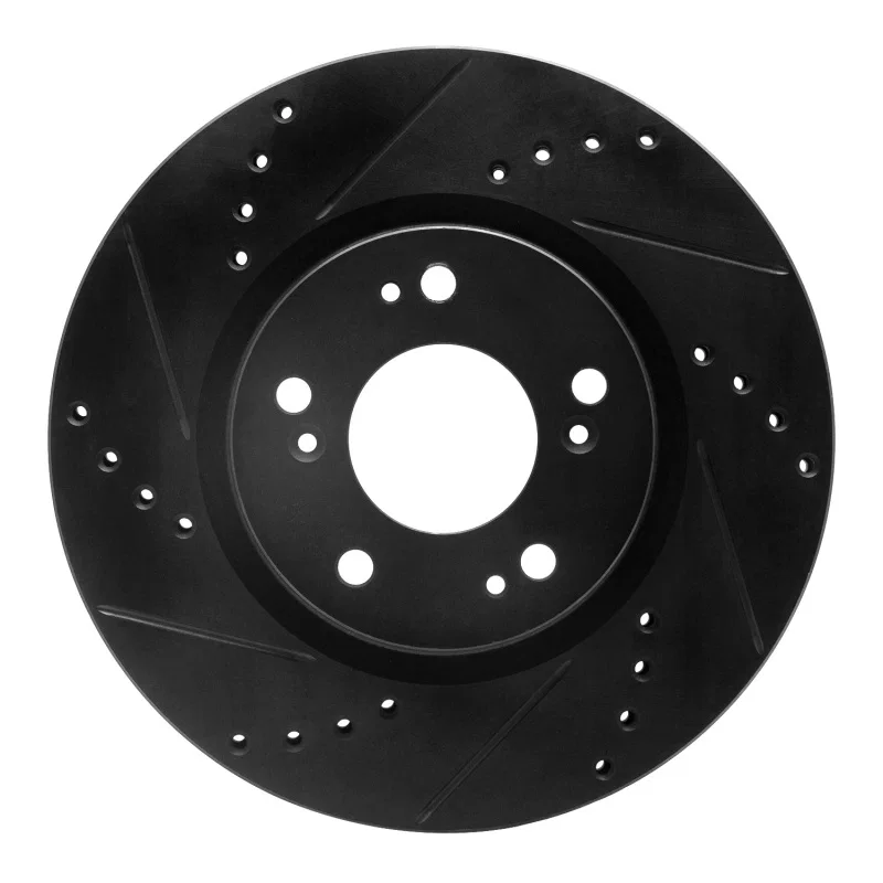 R1 Concepts 633-72037L, R1 04-12 Mitsubishi Galant Front Left Drilled & Slotted Black Brake Rotor