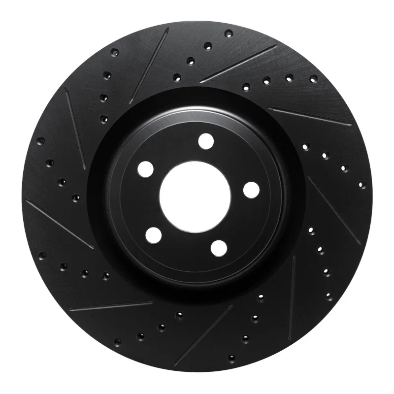 R1 Concepts 633-54277L, R1 20-25 Ford Police Interceptor Utility Front Left Drilled & Slotted Black Brake Rotor