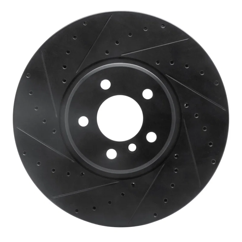 R1 Concepts 633-31145L, R1 08-19 BMW X5 Front Left Drilled & Slotted Black Brake Rotor
