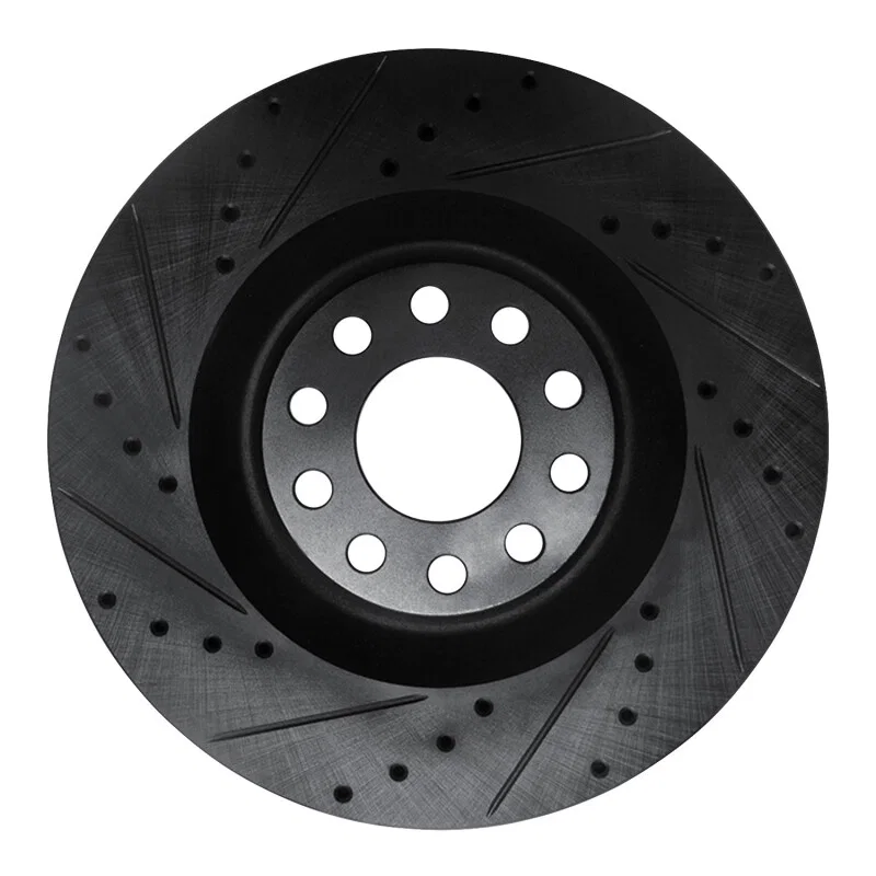 R1 Concepts 633-73026L, R1 01-03 Audi S8 Front Left Drilled & Slotted Black Brake Rotor