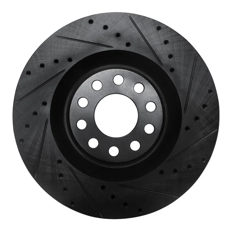R1 Concepts 633-73026R, R1 01-03 Audi S8 Front Right Drilled & Slotted Black Brake Rotor