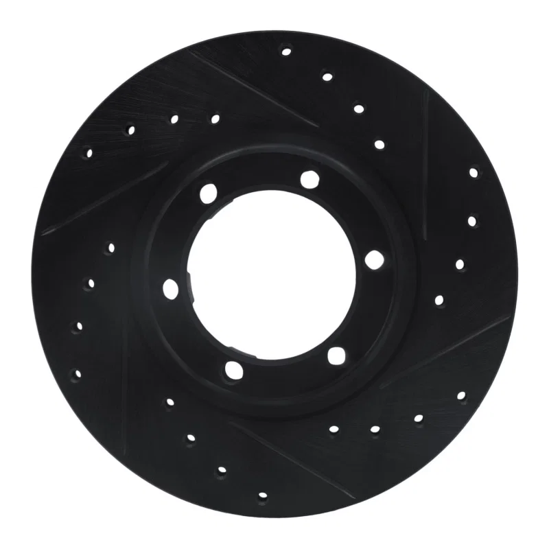 R1 Concepts 633-72051R, R1 87-89 Dodge Raider Front Right Drilled & Slotted Black Brake Rotor
