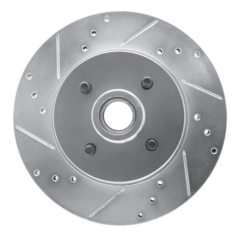 R1 Concepts 631-54026L, R1 87-93 Ford Mustang Front Left Drilled & Slotted Silver Brake Rotor