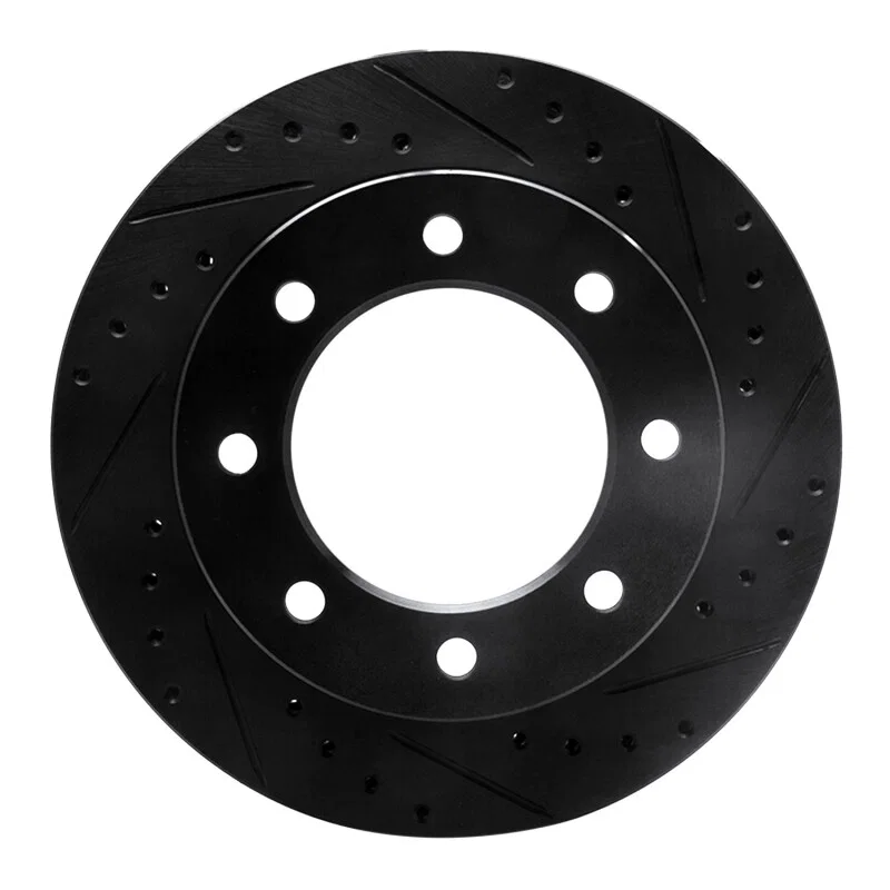 R1 Concepts 633-40055R, R1 73-93 Dodge B350 Front Right Drilled & Slotted Black Brake Rotor