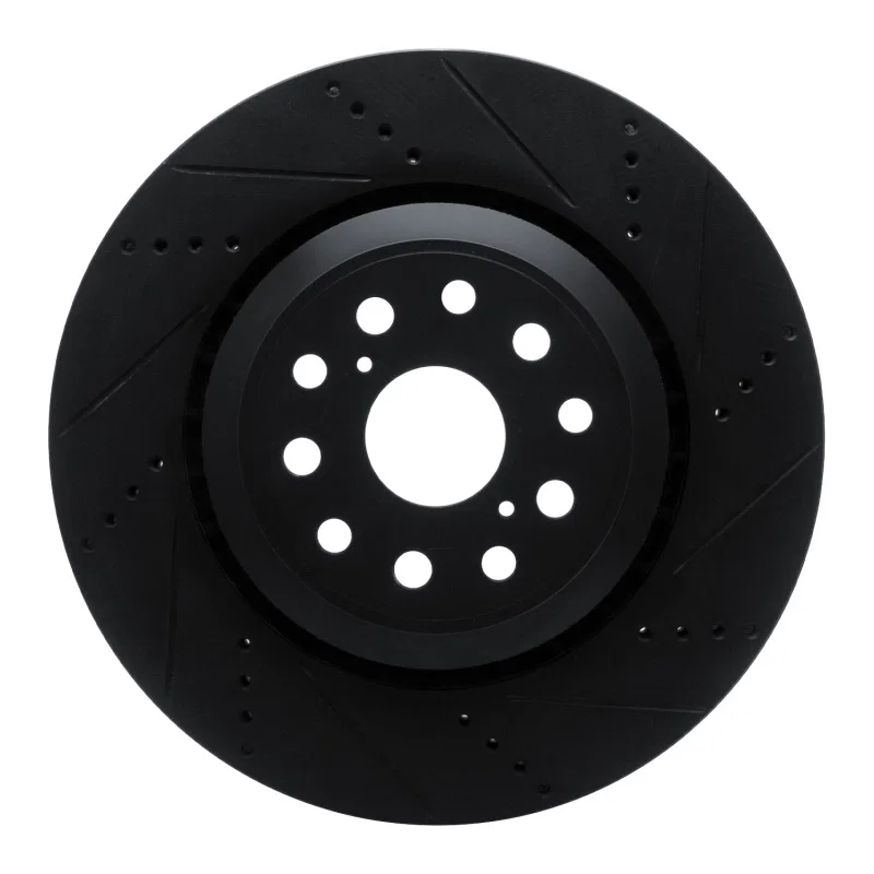 R1 Concepts 633-75020D, R1 07-23 Lexus LS500 Right Front Drilled & Slotted Black Brake Rotor