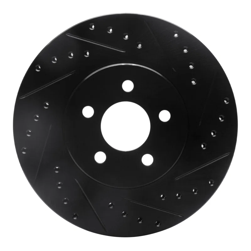 R1 Concepts 633-39010R, R1 95-06 Chrysler CIRRUS Front Right Drilled & Slotted Black Brake Rotor