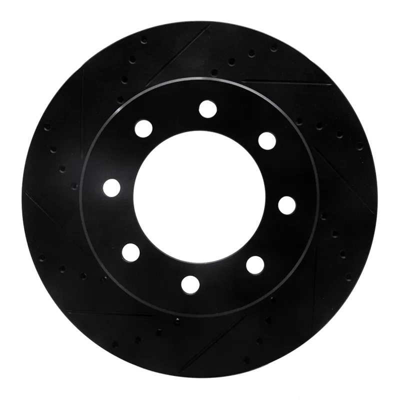 R1 Concepts 633-40110L, R1 09-25 Dodge Ram 2500 Front Left Drilled & Slotted Black Brake Rotor