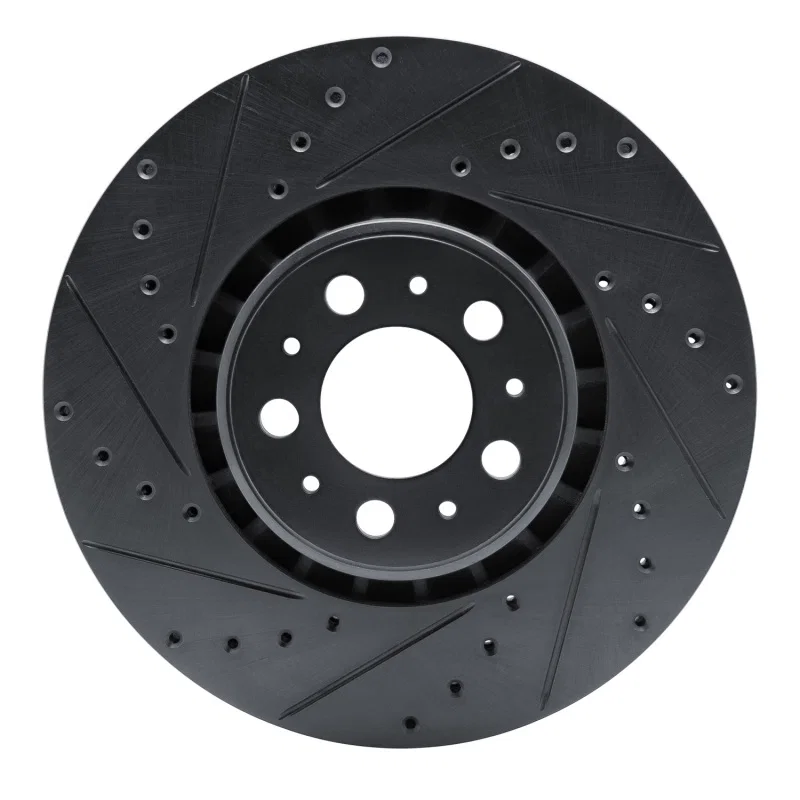 R1 Concepts 633-27040L, R1 03-09 Volvo XC90 Front Left Drilled & Slotted Black Brake Rotor