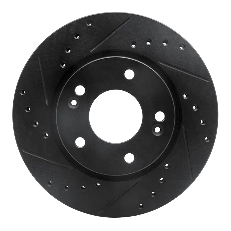 R1 Concepts 633-03023L, R1 07-10 Hyundai Elantra Front Left Drilled & Slotted Black Brake Rotor