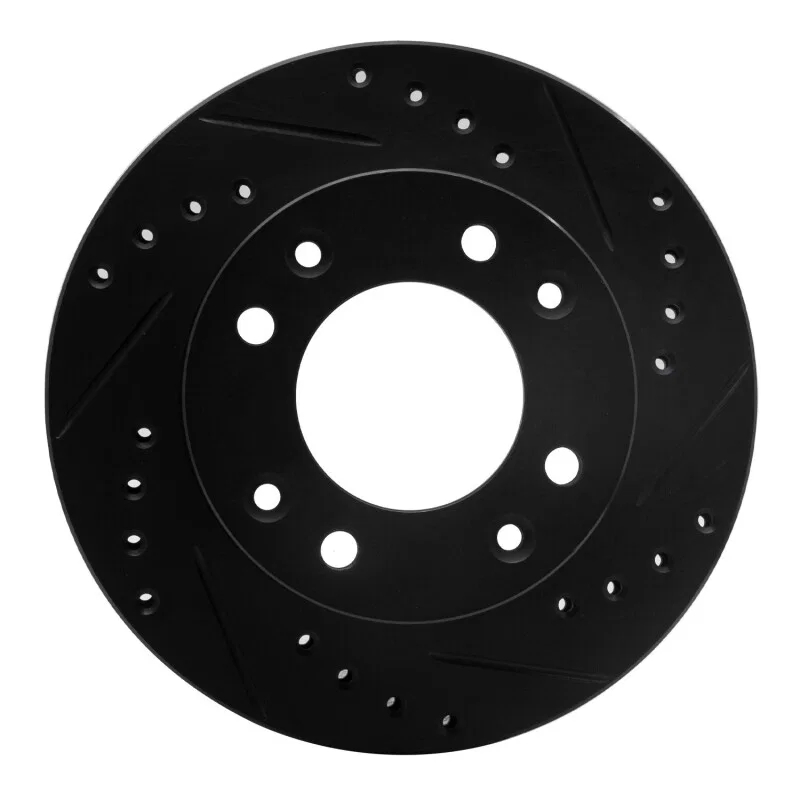 R1 Concepts 633-80012R, R1 86-88 Mazda RX-7 Front Right Drilled & Slotted Black Brake Rotor