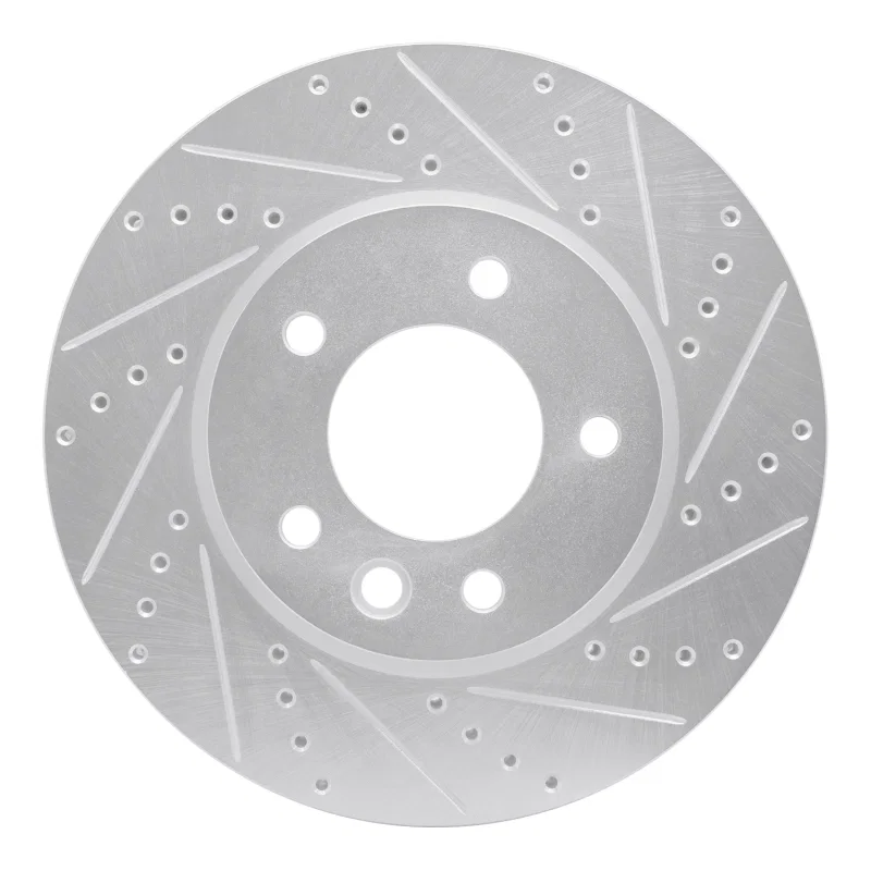 R1 Concepts 631-74049D, R1 03-18 Porsche Cayenne Right Front Drilled & Slotted Silver Brake Rotor