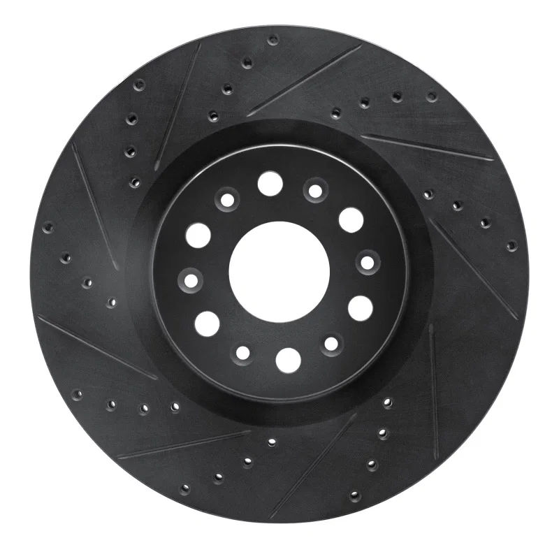 R1 Concepts 633-46047L, R1 2017-2025 Buick Enclave Front Left Drilled & Slotted Black Brake Rotor for Cadillac