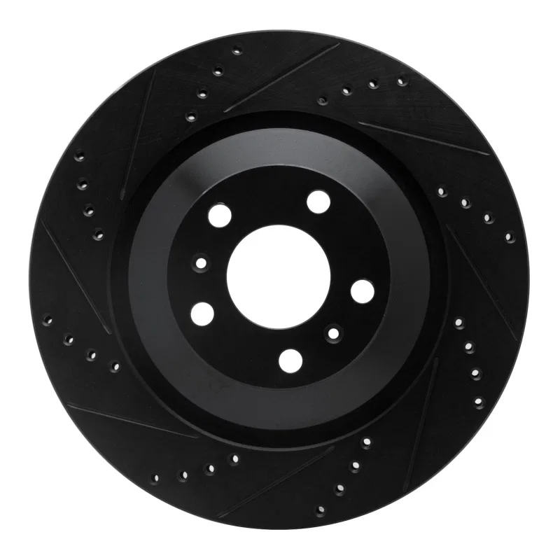 R1 Concepts 633-73046L, R1 04-18 Audi S8 Rear Left Drilled & Slotted Black Brake Rotor