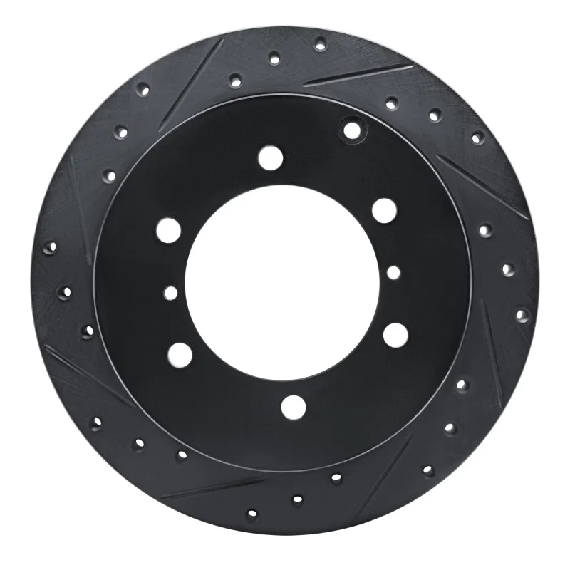 R1 Concepts 633-72054L, R1 90-04 Mitsubishi Montero Rear Left Drilled & Slotted Black Brake Rotor