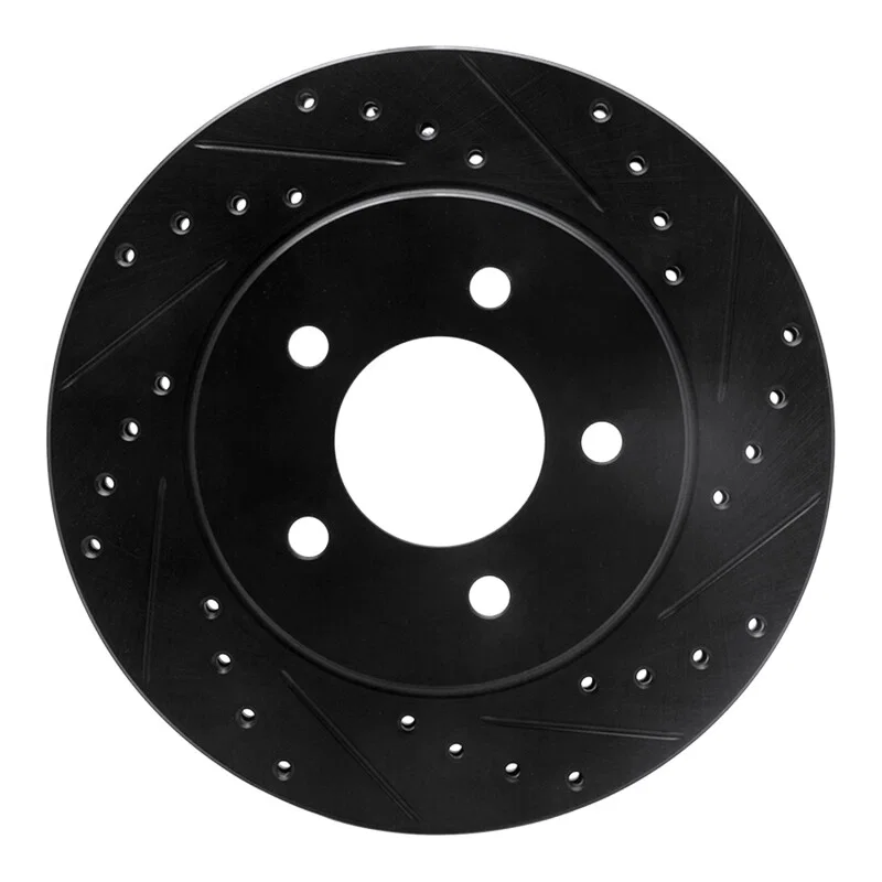 R1 Concepts 633-40085R, R1 91-02 Chrysler Grand Voyager Front Right Drilled & Slotted Black Brake Rotor