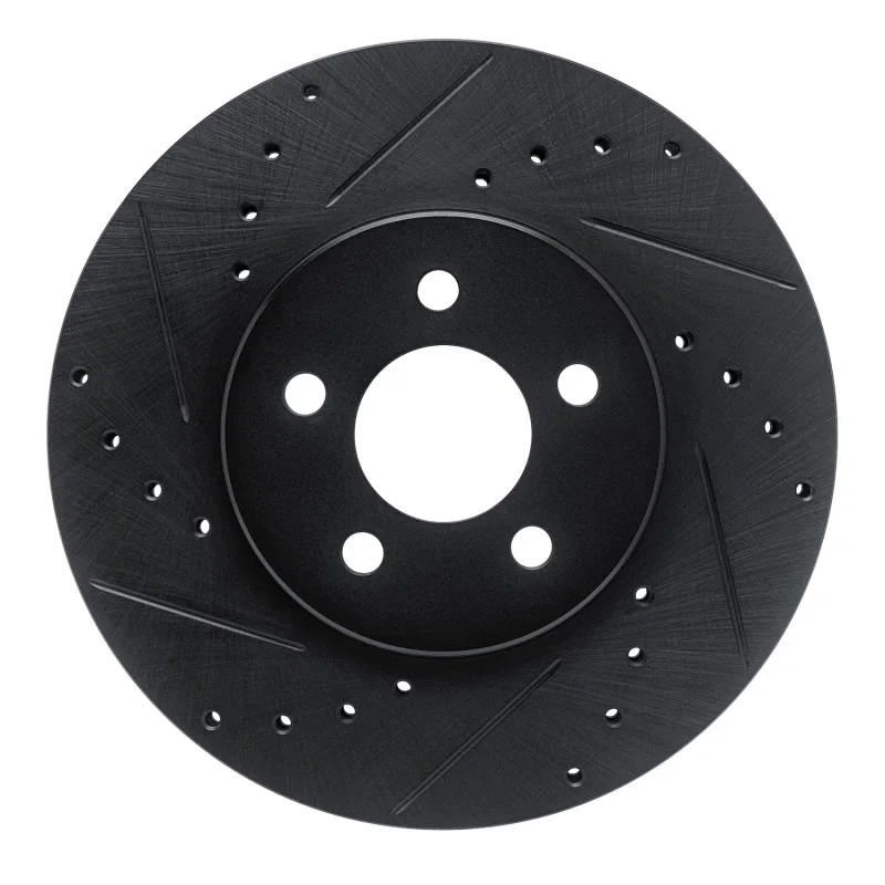 R1 Concepts 633-39004L, R1 89-95 Chrysler LeBaron Front Left Drilled & Slotted Black Brake Rotor
