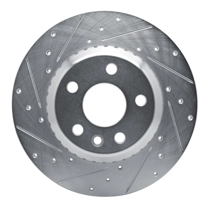 R1 Concepts 631-11034L, R1 20-22 Jaguar E-Pace Rear Left Drilled & Slotted Silver Brake Rotor