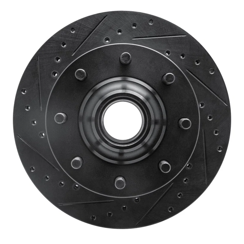 R1 Concepts 633-48004L, R1 71-95 Chevrolet P20 Front Left Drilled & Slotted Black Brake Rotor