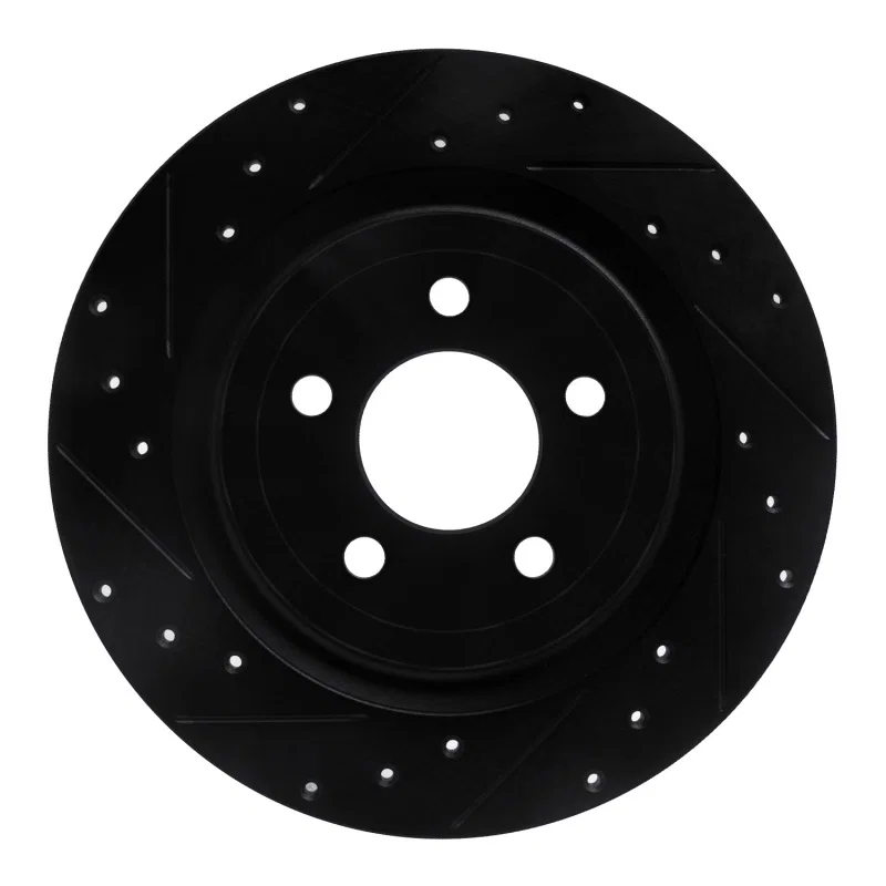 R1 Concepts 633-54280L, R1 20-25 Ford Mustang Rear Left Drilled & Slotted Black Brake Rotor