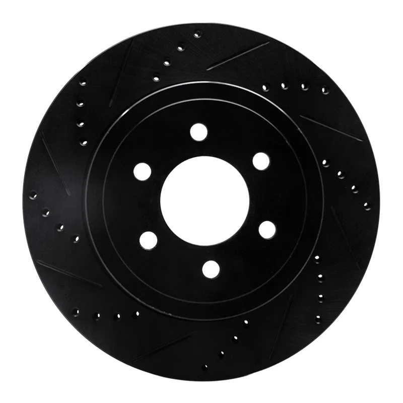R1 Concepts 633-40098L, R1 03-04 Dodge Dakota 4WD Front Left Drilled & Slotted Black Brake Rotor