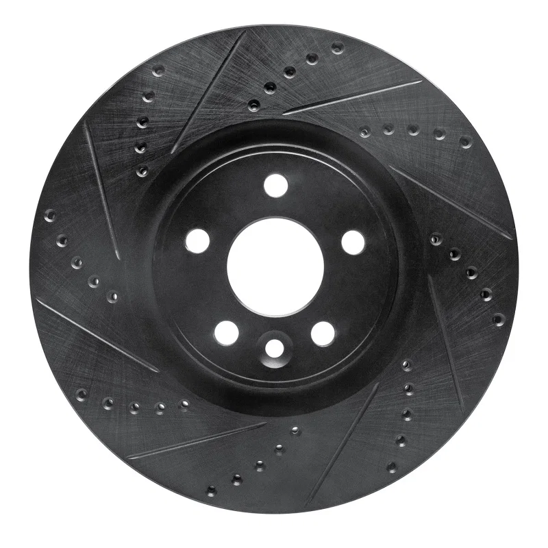 R1 Concepts 633-27036L, R1 07-16 Volvo S80 Front Left Drilled & Slotted Black Brake Rotor