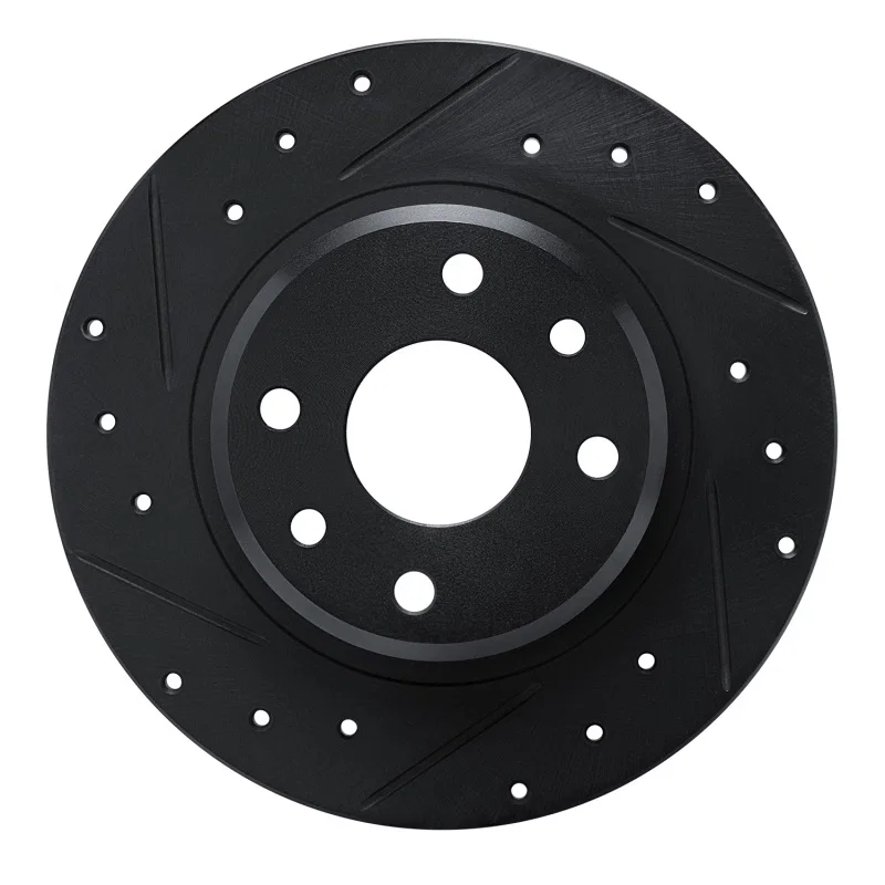 R1 Concepts 633-37003L, R1 90-93 Asuna SUNFIRE Rear Left Drilled & Slotted Black Brake Rotor