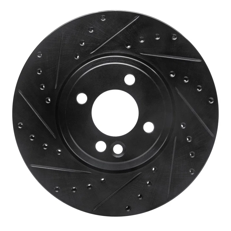 R1 Concepts 633-32002L, R1 02-06 Mini Cooper (Excl Clubman) Front Left Drilled & Slotted Black Brake Rotor
