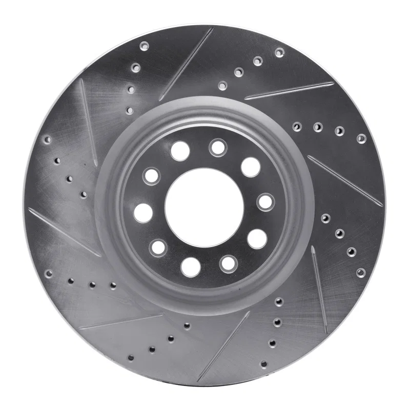 R1 Concepts 631-16012L, R1 2017-2025 Alfa Romeo Stelvio Front Left Drilled & Slotted Silver Brake Rotor