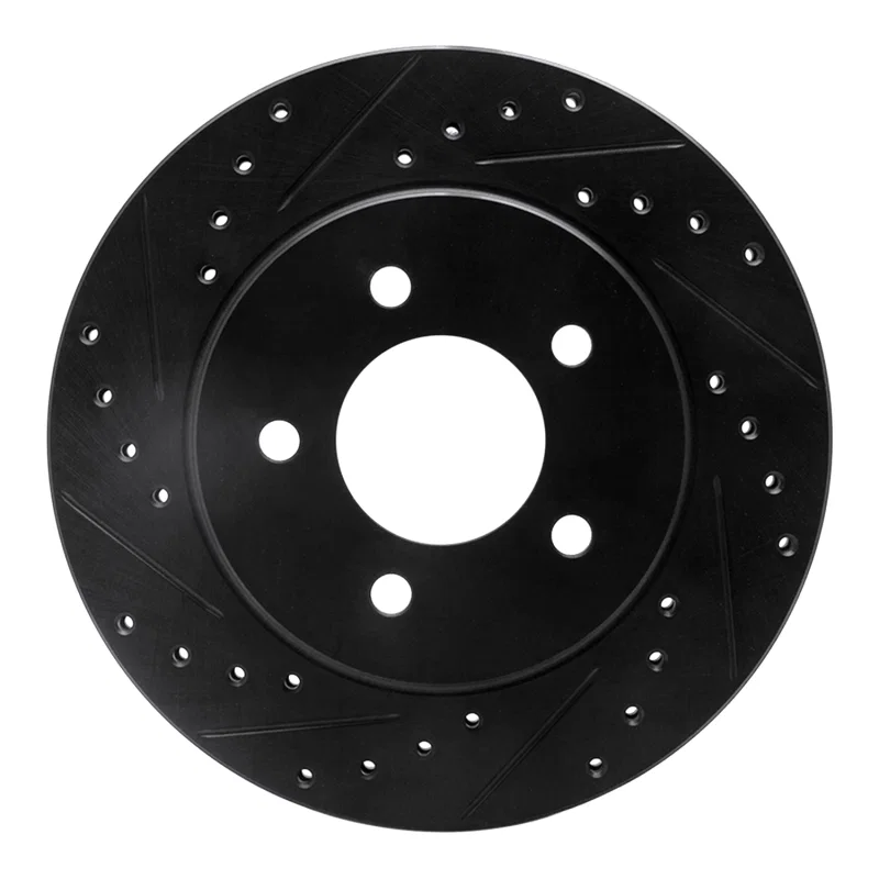 R1 Concepts 633-40085L, R1 91-02 Chrysler Grand Voyager Front Left Drilled & Slotted Black Brake Rotor