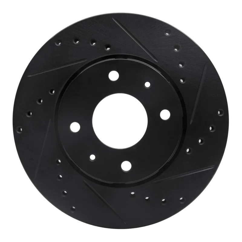 R1 Concepts 633-27026R, R1 00-04 Volvo V40 Front Right Drilled & Slotted Black Brake Rotor