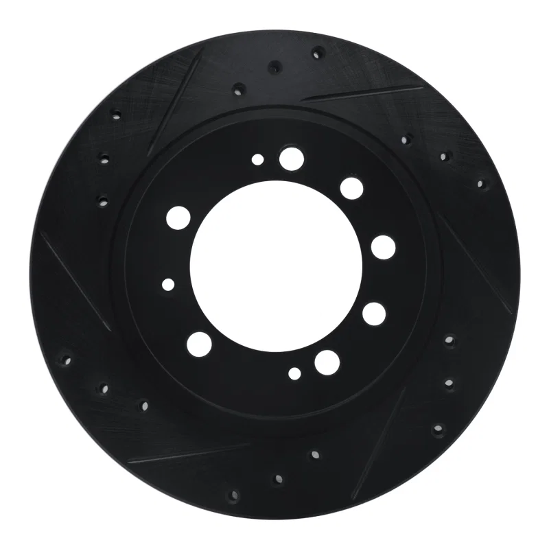 R1 Concepts 633-72005L, R1 83-89 Chrysler Conquest Rear Left Drilled & Slotted Black Brake Rotor