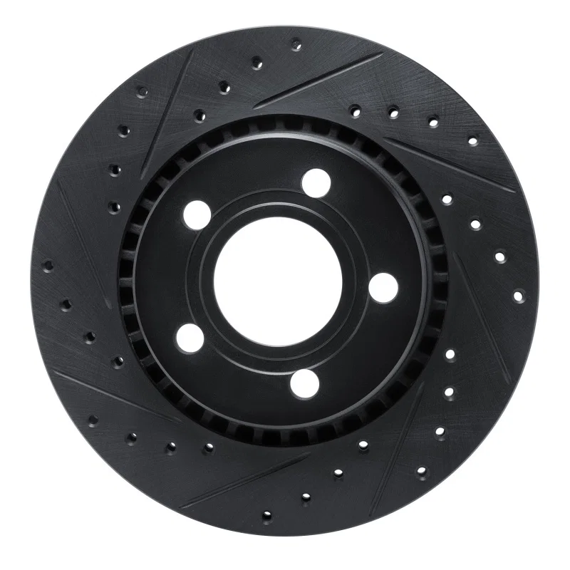 R1 Concepts 633-73004L, R1 80-86 Audi Quattro Front Left Drilled & Slotted Black Brake Rotor