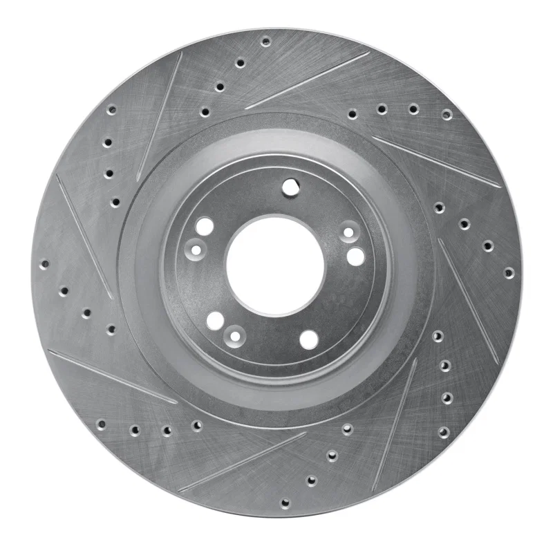 R1 Concepts 631-03040L, R1 12-17 Genesis G80 Front Left Drilled & Slotted Silver Brake Rotor